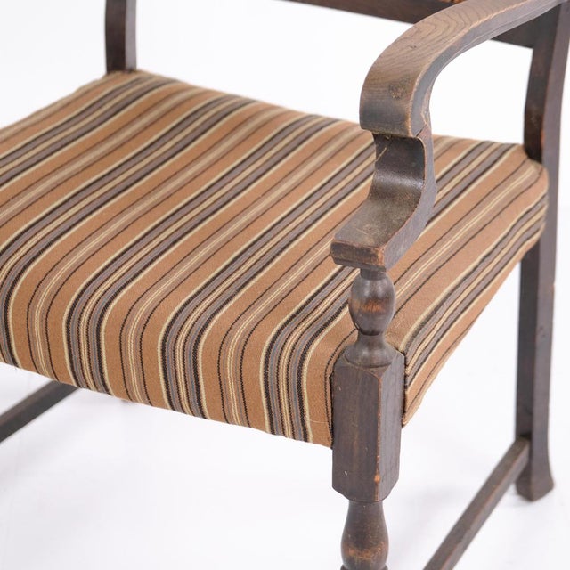 1920s Antique Oak Armchair with Upholstery and Cane, 1920s For Sale - Image 5 of 10