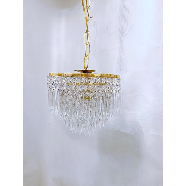 Gold Mid-Century Italian Gold Frame Upside Down Layered Cake Chandelier For Sale - Image 8 of 8