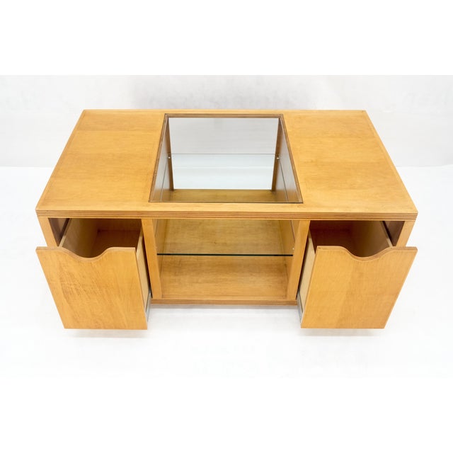 Large Box Shape Glass Top Birch Plywood Deep Drawers Storage Coffee Table MCM For Sale - Image 6 of 12