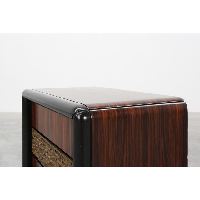 Nightstands in Wood with Brass Relief, Italy 1970s, Set of 2 For Sale - Image 4 of 15