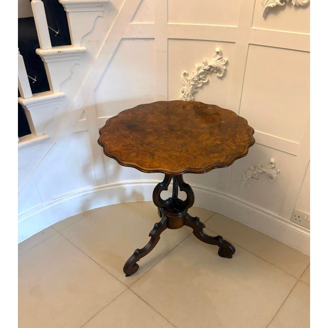 Antique Victorian Burr Walnut Scalloped Side Table, 1860 For Sale - Image 12 of 12