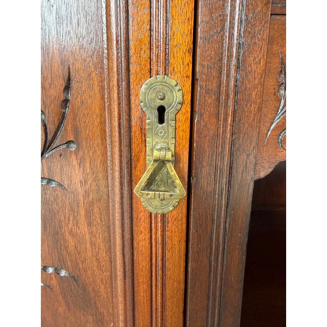 Antique Edwardian Solid Mahogany Carved Buffet / Sideboard Cabinet With Floral Motifs For Sale - Image 9 of 12