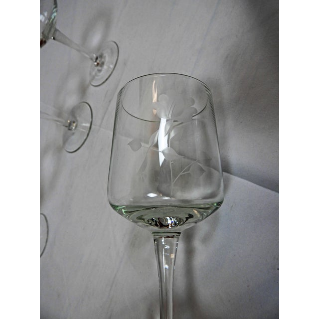Mid-Century Modern 12 People Set 5 Sizes-58pcs Crystal Wine Glasses-1970 Society Crystal -Delicate Flower Etched Design For Sale - Image 3 of 17