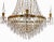 A large polished brass bathroom chandelier with hand cut crystals and oblisques and a crystal drop bottom. The light bulb...
