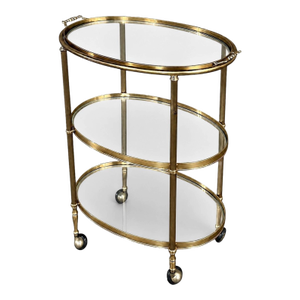 Mid-Century Brass & Glass Oval Bar Cart