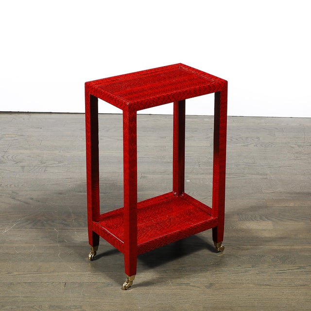 Mid-Century Side Table in Smoked Ruby Cobra With Brass Castors by Karl Springer For Sale - Image 13 of 15