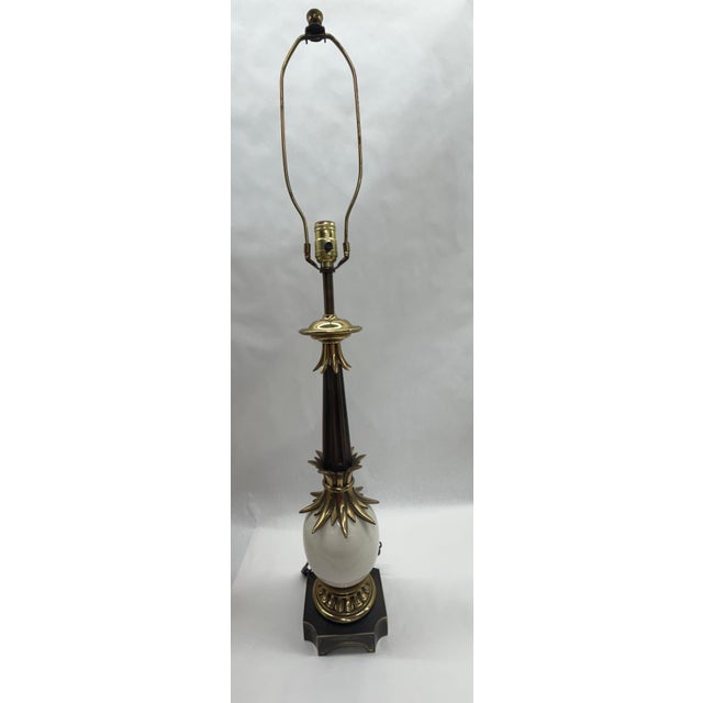 Paint Vintage Signed Stiffel Neoclassical Brass and White Enamel Column Table Lamp For Sale - Image 7 of 11