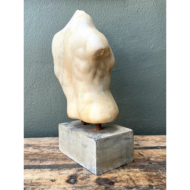 Stone Vintage Stone Torso Sculpture on Cement Base For Sale - Image 7 of 12
