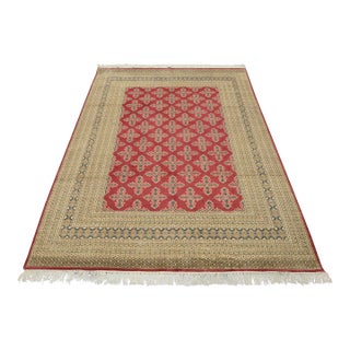 Bokhara Jaldar Rug 8’1” X 10’1” Pink Wool Tribal Hand-Knotted Oriental Carpet For Sale