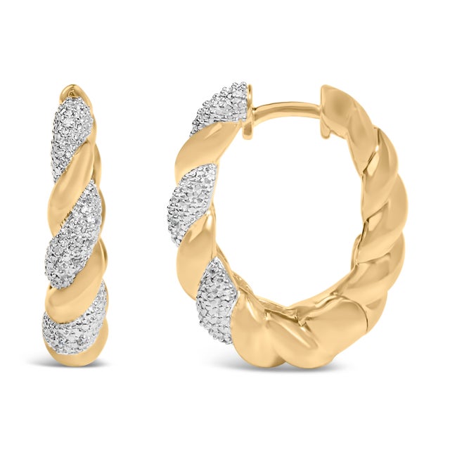 Haus of Brilliance Gold Vermeil 1/10 Cttw Diamond Bold Rope Hoop Earrings, Pair For Sale - Image 4 of 4