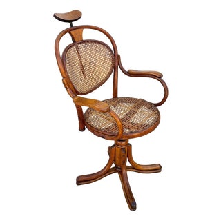1900-1909 Rare Late Victorian Bespoke Bent Oak Barbers Chair With Cane Seat, Germany For Sale