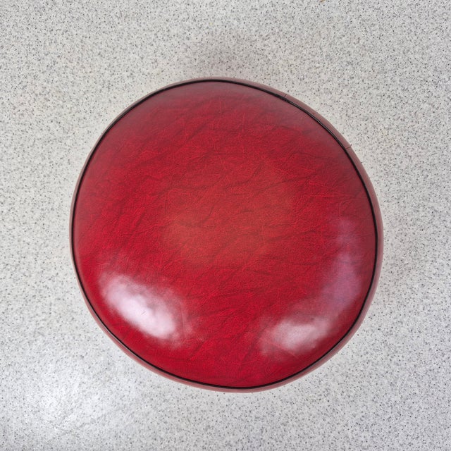 Vintage Red Round Pouf, Italy, 1960s For Sale - Image 4 of 8