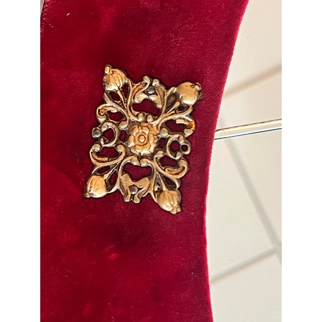 Textile Spanish Neoclassical Wall Mirror With Antique Red Velvet Frame With Bronze For Sale - Image 7 of 7