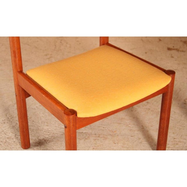 1970s Vintage Danish Teak Dining Chairs with Yellow Fabric Upholstery, 1970s, Set of 4 For Sale - Image 5 of 12