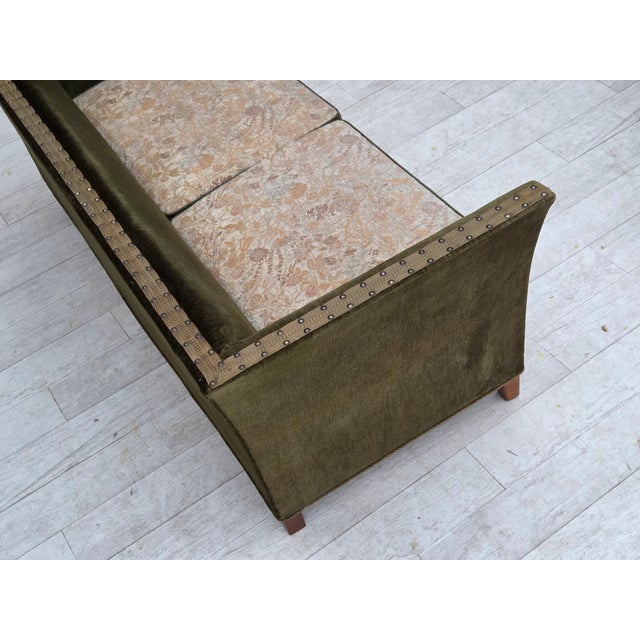 Danish 2-Seater Sofa in Green Velour and Oak, 1970s For Sale - Image 14 of 18