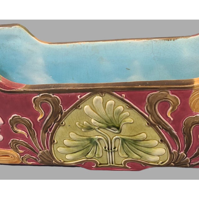 Art Nouveau Early 20th Century Austrian Majolica Art Nouveau Rectangular Figural Planter, Signed For Sale - Image 3 of 12