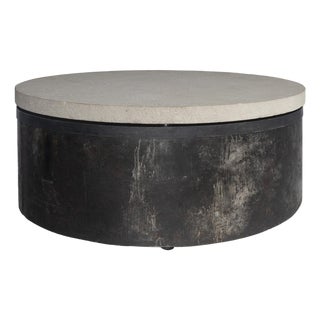 Vintage French Barrel Coffee Table With Limestone Top For Sale