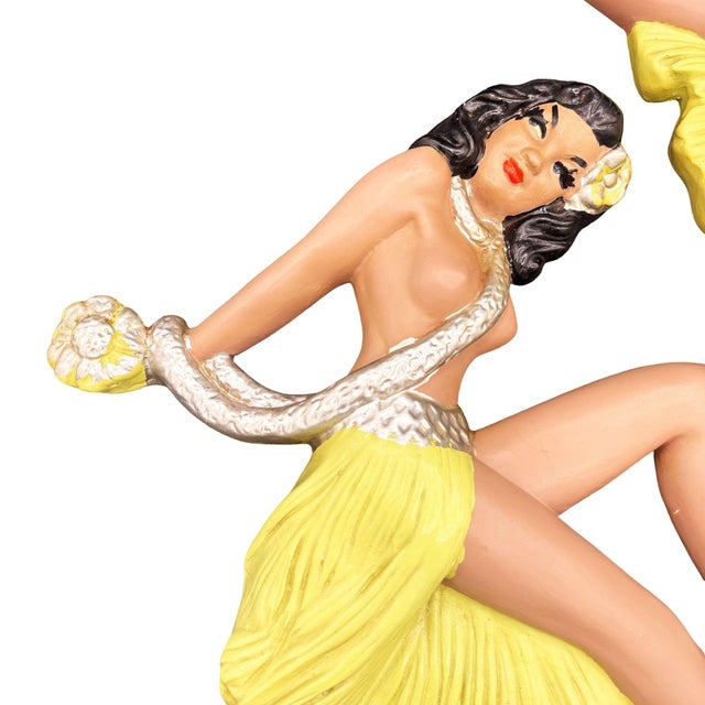 MCM Hawaiian Art Pottery Nude Pin-Up Yellow Hula Girl Wall Sculpture, Pair For Sale - Image 4 of 9