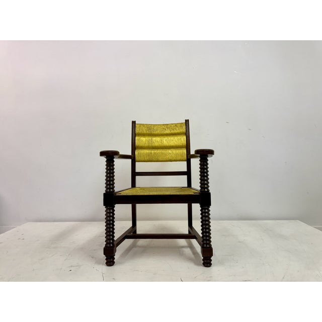 French Oak and Rush Armchair attributed to Charles Dudouyt, 1940s For Sale - Image 15 of 17