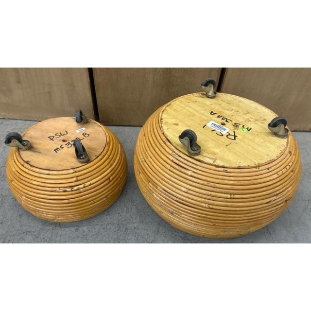 Pair of Vintage Organic Modern Reed Globe Planters on Casters From Studio Props West For Sale - Image 4 of 4