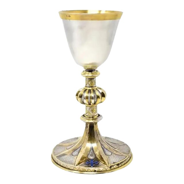 Antique French 950 Silver Gilt Enamel Chalice by Placide Poussielgue-Rusand For Sale