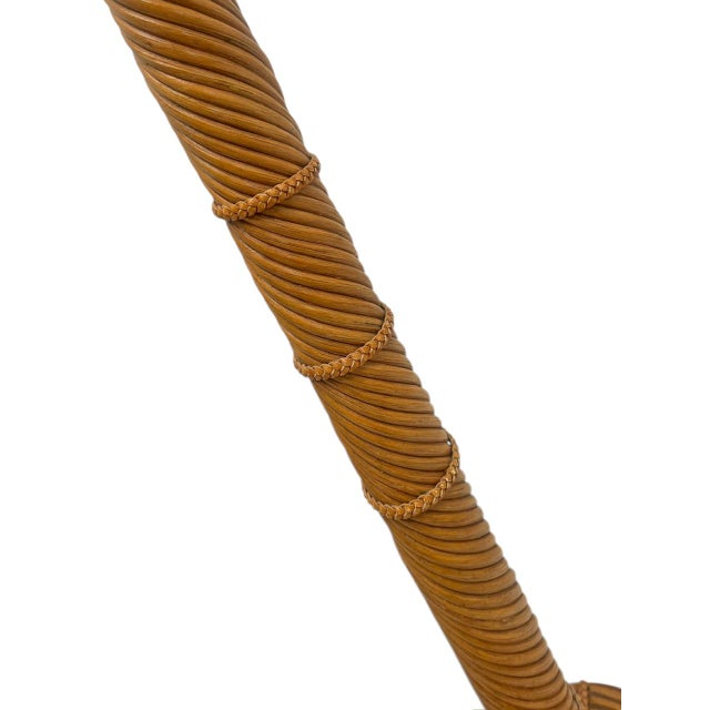 French Bamboo Reed Floor Lamp with Leather Details, 1970s For Sale - Image 4 of 13