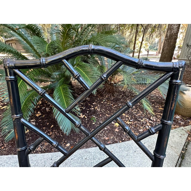 Hollywood Regency Faux Bamboo Chinese Chippendale Style Dining Chairs – Set of 6 Including 2 Armchairs, 4 Side Chairs, Leopard Upholstery For Sale - Image 3 of 12