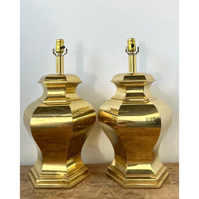 Metal Vintage Boho Faceted Brass Lamps - A Pair For Sale - Image 7 of 9
