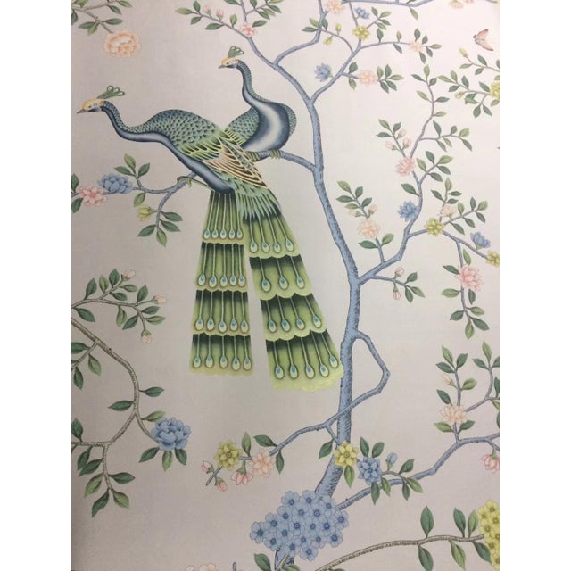 Hand Painted Chinoiserie Peacock Peony Botanical Wallpaper Panels, Soft Pastel Oriental Floral Wall Mural For Sale - Image 6 of 7