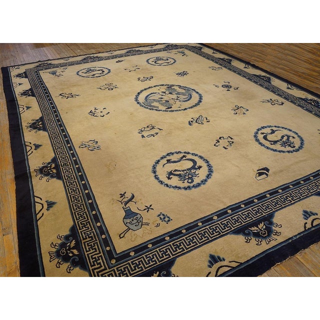 Extraordinary White Ivory Color With Chinoiserie and Animalia Design Antique Chinese Peking Rug For Sale - Image 10 of 12