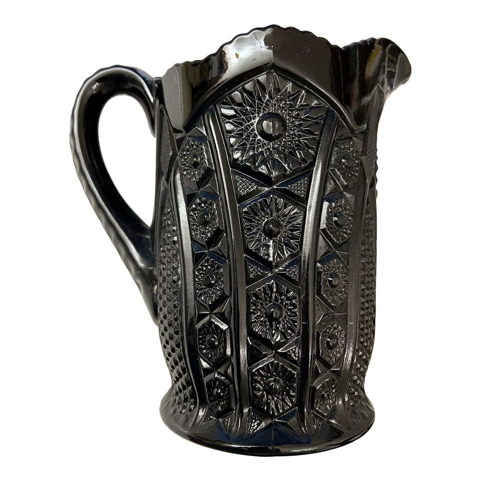 Mid Century Tiara Monarch Indiana Glass Black Paneled Daisy Pitcher