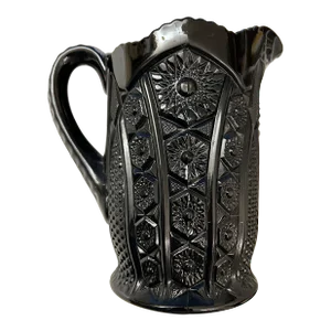 Mid Century Tiara Monarch Indiana Glass Black Paneled Daisy Pitcher