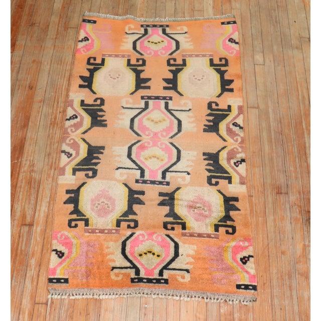 Folk Art Vintage Orange Tibetan Rug - 3'2" x 5'6" For Sale - Image 3 of 8