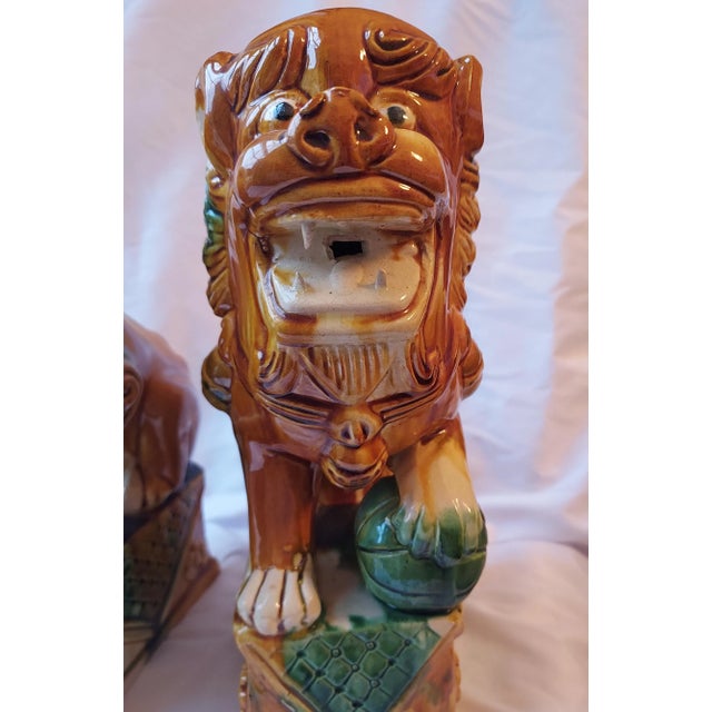 1970s Colorful Ceramic Foo Dogs - a Pair For Sale - Image 9 of 13