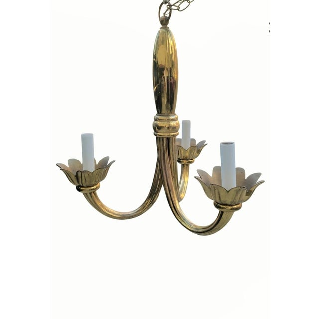 Vintage Feldman Hollywood Regency Solid Brass 3 Arm Lotus Flower Chandelier For Sale - Image 10 of 11