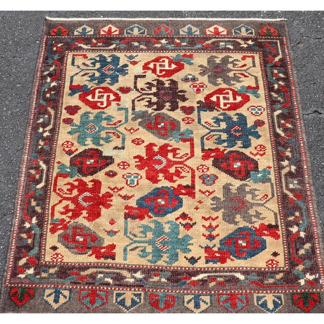 Vintage Turkish Oushak Rug With Bold Red, Blue, and Gray Tribal Motifs For Sale - Image 4 of 10