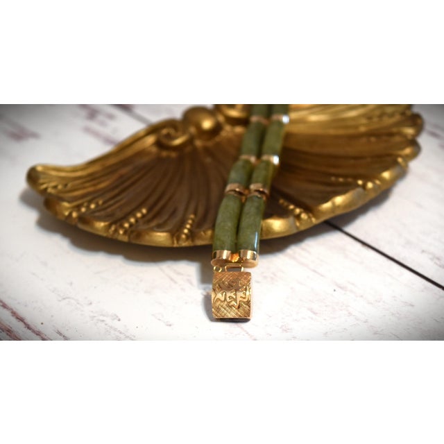 Chinese Late 20th Century 14k Gold Green Jade Link Bracelet Good Fortune 7 1/8" Long For Sale - Image 3 of 18