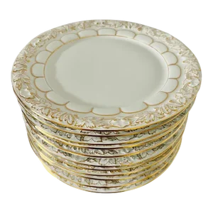 Meissen Germany Porcelain and Gold Baroque Dessert Plates, Set / 11