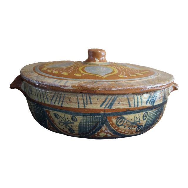 1940s Glazed Mexican Lidded Pottery Dish For Sale