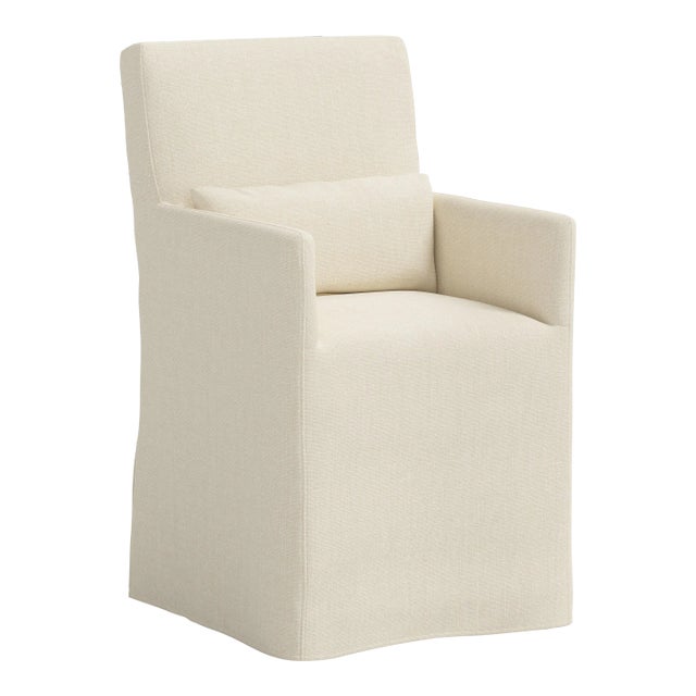 Stoffer Home x Cloth & Company Lindy Slipcover Dining Arm Chair in Relaxed Linen Cream For Sale