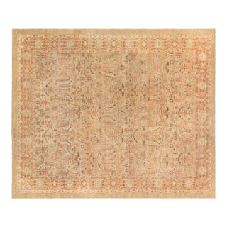 Fine Antique Indian Amritsar Orange, Brown Hand Knotted Wool Rug For Sale