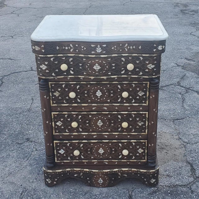 Wood Mother-Of-Pearl Walnut Wood Chest of Drawers, Chocolate Brown For Sale - Image 7 of 8