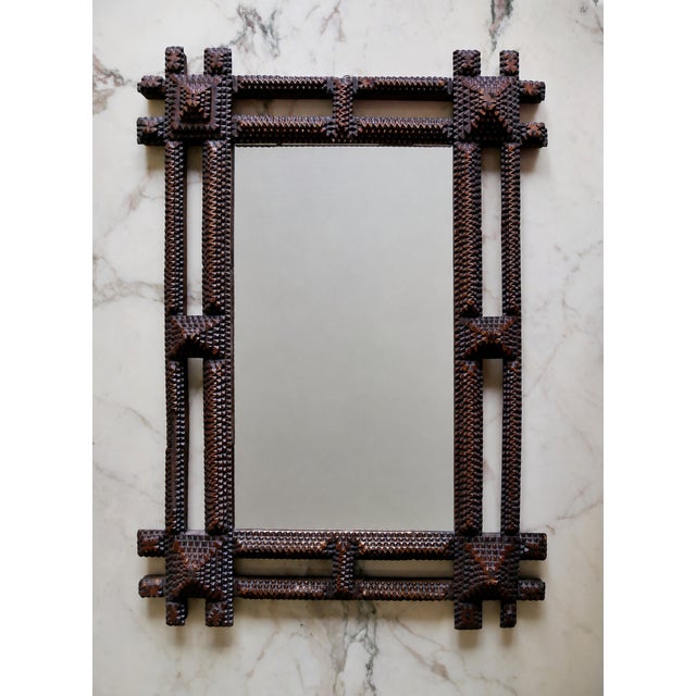 Black Antique Tramp Art Mirror, 1890s For Sale - Image 8 of 8