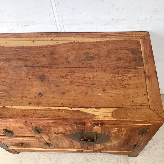 Antique Chinese Provincial Elmwood Cabinet With Iron Hardware For Sale - Image 9 of 12