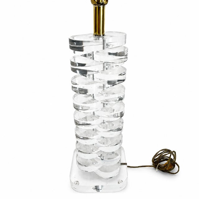 Transparent 1970s Multi Stacked Lucite Table Lamp For Sale - Image 8 of 9