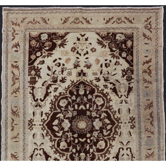 Vintage Oushak Rug With Intricate Medallion in Brown and Ivory 4'8 X 7'2 For Sale - Image 12 of 14
