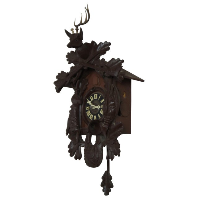 Vintage Black Forest Hunter Cuckoo Clock Regula German Deer Rabbit G.M