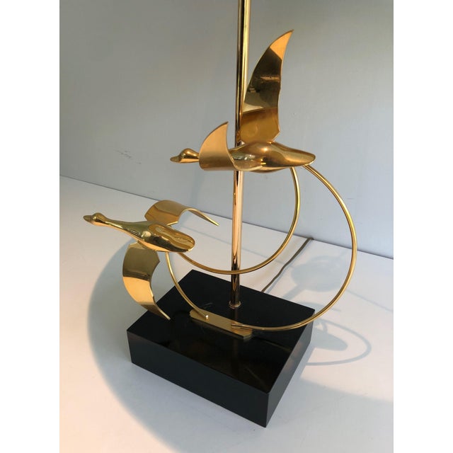 1970s Flock of Wild Geese Brass Table Lamp For Sale - Image 10 of 12
