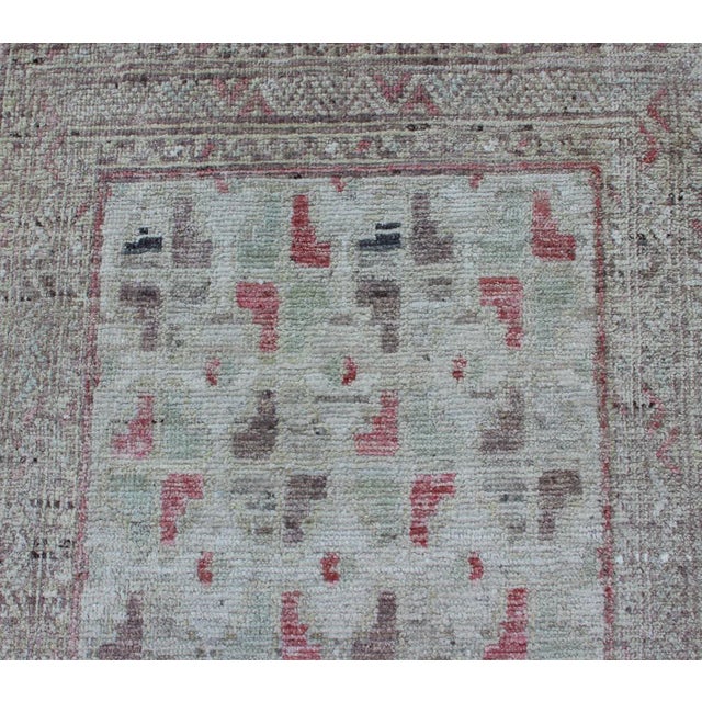 Cream Hand Knotted Cream and Coral Colored Casual Modern Runner in Khotan All-Over Design For Sale - Image 8 of 11