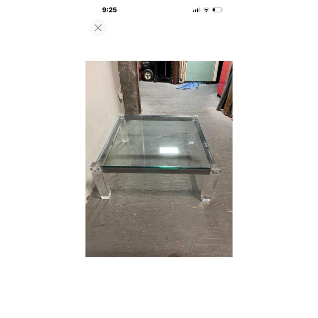 1970s Lucite Coffee Cocktail Table Lug Peg Chrome Square Hollywood Regency Glass For Sale - Image 5 of 10